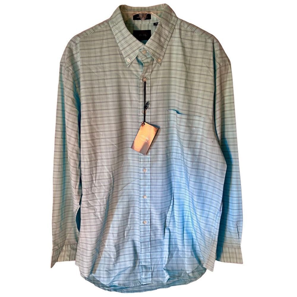 NWT ALLEN SOLLY MEN'S LONG SLEEVE BUTTON DOWN PLAID AQUA BLUE SIZE M